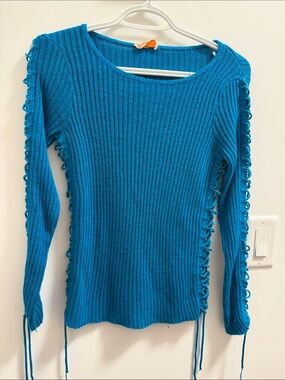 Vintage 59-70s Teal Blue Ribbed Knit Sweater